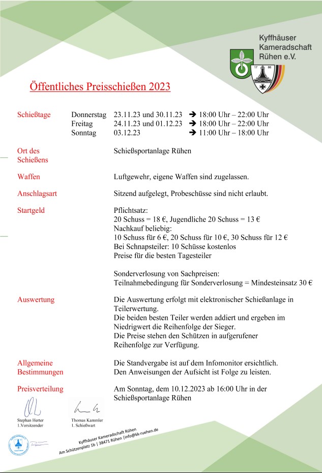 Ausschreibung Schweinepreisschießen 2023